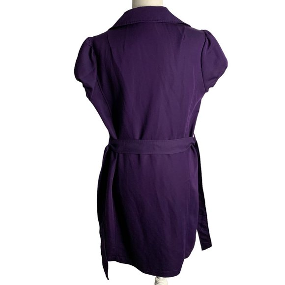 Limited Button Up Shift Dress 12 Purple Tie Belt Short Sleeve Collar Knee Length - Picture 5 of 7
